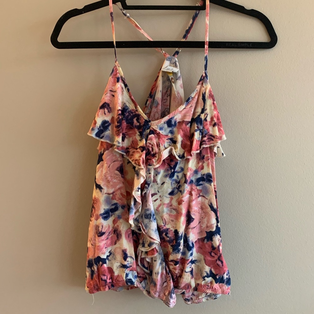 Watercolor Floral Ruffle Tank 🌹